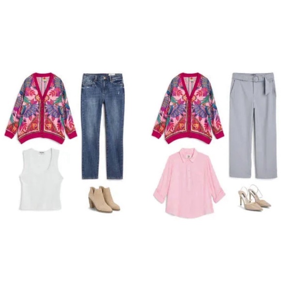 NWOT FARM Rio Macaw Scarf Pink Colorful Floral Cardigan XL - Picture 3 of 8